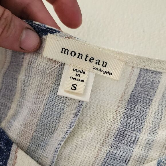 MONTEAU Women's Striped Button Front Sleeveless Jumpsuit Size Small linen - Picture 4 of 7